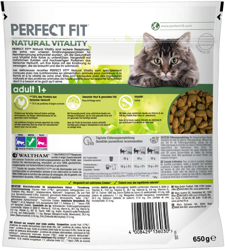 PERFECT FIT Katzen-Trockenfutter Natural Vitality Adult 1+ Huhn+Truthahn